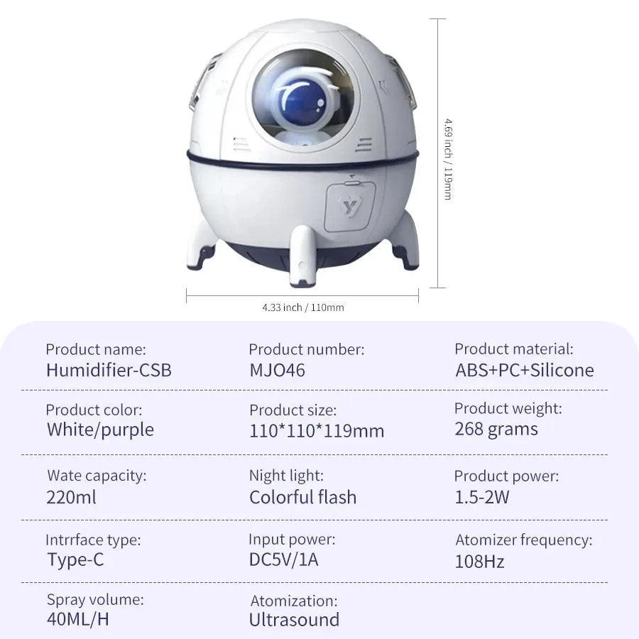 Umidificador Difusor Cápsula Espacial com Luz Atmosférica 7 Cores