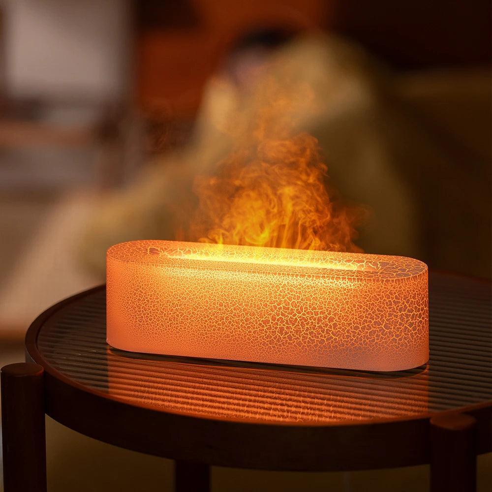 Umidificador Difusor de Óleos Essenciais com Efeito de Chama e Luz RGB Lareira