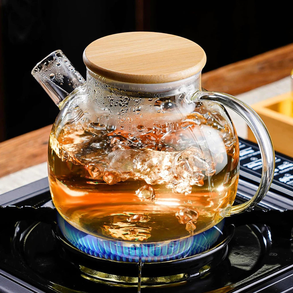 Chaleira Vidro com Infusor + Tampa de Bambu