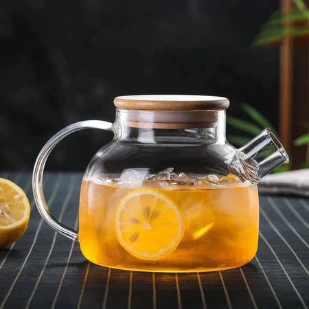 Chaleira Vidro com Infusor + Tampa de Bambu
